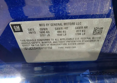 2014 Chevrolet Sonic Lt Auto from USA, damaged, VIN 1G1JC5SH0E4107702